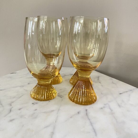 Lenox Vintage TALL Buttercup Yellow Tempo Footed Water Goblet 4 Glasses 6 3/4” - Picture 4 of 6